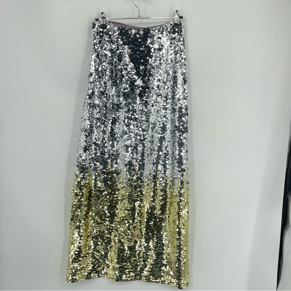 By Anthropologie Low-Rise Sequin Maxi Skirt silver yellow Sz XXS - Picture 3 of 8